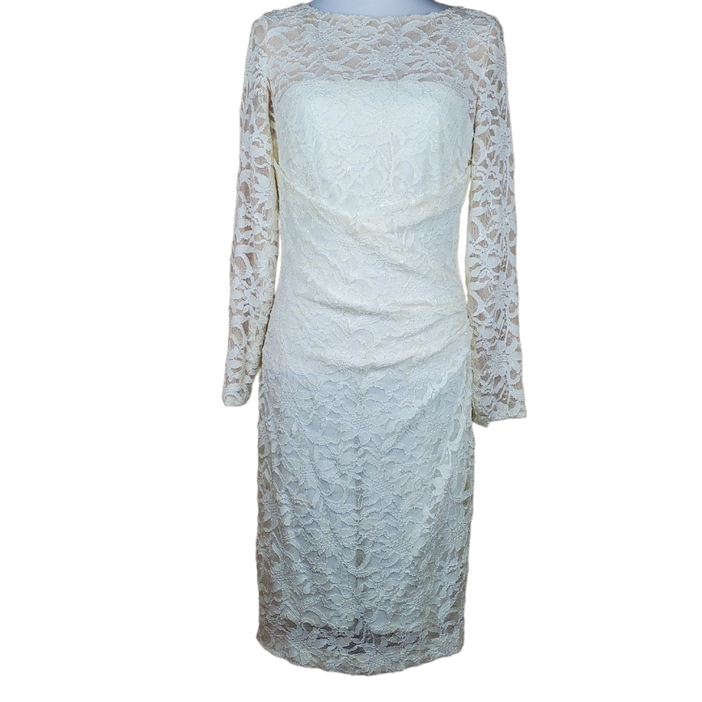 NWT Lauren Ralph Lauren White Lace with Sequins Dress Wedding Cocktail Evening
